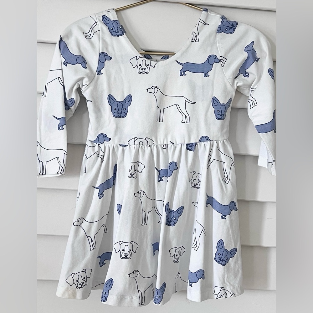 Adorable Blue and White Dog Print Kids Dress